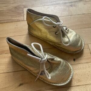 Monkey Feet Metallic‎ Gold Leather Lace Up Booties Girls Size 3-4 Year Old